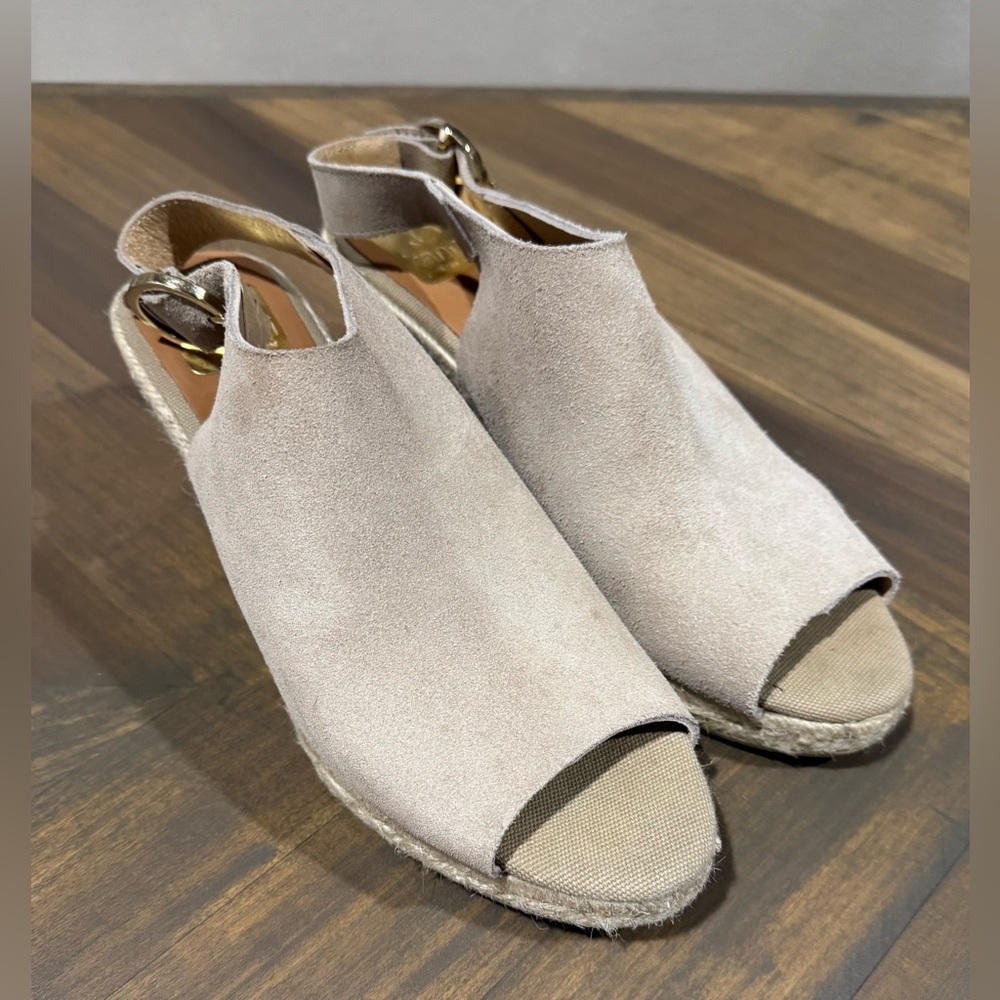 Kanna Womens Beige Suede Leather Open Toe Wedge Espadrille Sandals Size 68